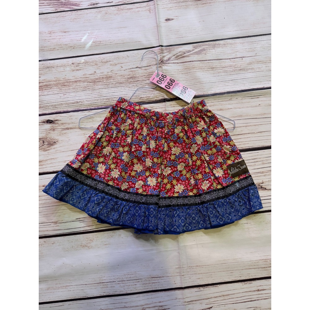 Matilda Jane Girls Floral Ruffle Skirt Red Blue‎ Cotton Size 8 Made in USA